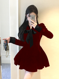 Elegant Long - sleeve Red Dress with Contrast Cuffs