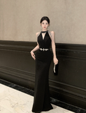 Elegant Sleeveless Black Dress with Sparkling Shoulder Details