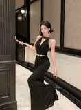 Elegant Sleeveless Black Dress with Sparkling Shoulder Details