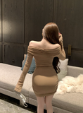 Elegant Long - Sleeve Nude Mini Dress with Ruched Detail