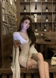 Elegant White Lace Long - sleeve Bodycon Mini Dress