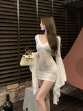 Elegant White Lace Long - sleeve Bodycon Mini Dress