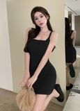 Stylish Black Square Neck Sleeveless Bodycon Mini Dress