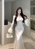 Elegant Long - sleeve Ivory Mermaid Dress with Lace Cuffs