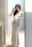 Elegant Long - sleeve Ivory Mermaid Dress with Lace Cuffs