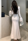 Elegant Long - sleeve Ivory Mermaid Dress with Lace Cuffs