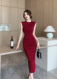 Elegant Sleeveless Ruched Bodycon Midi Dress