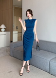 Elegant Sleeveless Ruched Bodycon Midi Dress