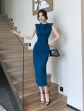 Elegant Sleeveless Ruched Bodycon Midi Dress