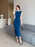 Elegant Sleeveless Ruched Bodycon Midi Dress