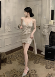 Glamorous Spaghetti Strap Gold Sequin Wrap Mini Dress