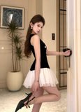 Chic Sleeveless Black Velvet Top with White Tulle Skirt