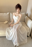 Elegant Sweetheart Neck White Chiffon Spaghetti Strap Maxi Dress