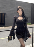 Elegant Cut - out Bodice Black Lace Mini Dress