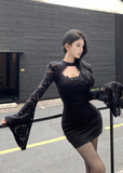 Elegant Cut - out Bodice Black Lace Mini Dress