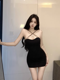 Stylish Crisscross Strap Black Bodycon Mini Dress