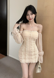 Stylish Long - sleeve Creamy Strapless Bodycon Dress