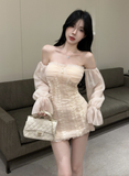 Stylish Long - sleeve Creamy Strapless Bodycon Dress