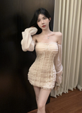 Stylish Long - sleeve Creamy Strapless Bodycon Dress