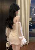 Stylish Long - sleeve Creamy Strapless Bodycon Dress