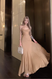 Elegant Spaghetti - Strap Camel Mermaid Maxi Dress