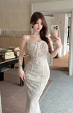 Charming Sleeveless Ivory Floral Lace Maxi Dress