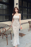 Charming Sleeveless Ivory Floral Lace Maxi Dress