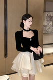 Stylish Black and White Dress with Halter Neck and Layered Skirt