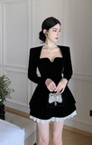 Elegant Black Velvet Dress with Sweetheart Neck and Ruffled Hem