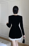 Elegant Black Velvet Dress with Sweetheart Neck and Ruffled Hem