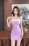 Elegant Light Purple Bodycon Dress with Delicate Lace Trim