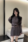 Stylish Knitted Cardigan and Pleated Skirt Set in Taupe