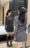 Stylish Knitted Cardigan and Pleated Skirt Set in Taupe