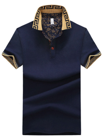 Short Sleeve Spring Summer Casual Tops Mens Stylish Polo Shirt Printed Collar