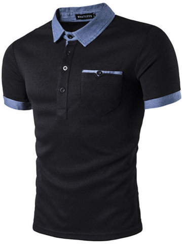 Turn down Collar Short Sleeve Spring Summer Fashion Front Pocket Polo Shirt