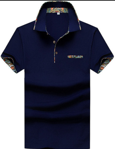 Short Sleeved Cotton Polo Shirts Floral Lined Decoration Turn down Collar