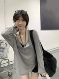 Single-breasted Scoop Gray Cover Up T-shirt Top