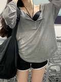 Single-breasted Scoop Gray Cover Up T-shirt Top