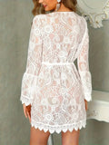 White Long Sleeve Lace Mini Cover Up Dress