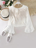 Tie Front Long Flared Sleeve Ruffle Layered Blouse