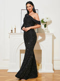 Black One-Shoulder Sequined Prom Dress