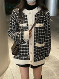 Preppy Plaid Pattern Button Up Pocket Cardigan Jacket