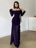 Off-the-Shoulder Elegance Side Slit Purple Maxi Dress