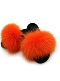 ORANGE FASHION WOMEN FOX FUR REAL FUR SLIPPERS