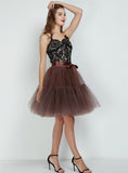 Women Coffee Puff Tulle Tutu Skirt