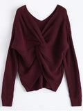 Fashion V Neck Twisted Back Sweater