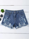 Trendy Embroidered Cutoffs Ripped Denim Shorts