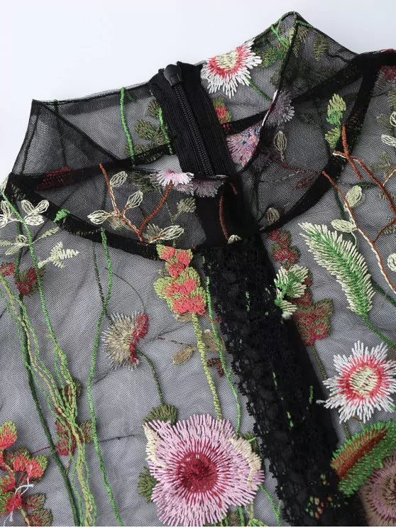 Stunning Floral Embroidered Sheer Mesh Blouse – Ncocon