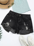 Fashion Ripped Cutoffs PU Panel Denim Shorts