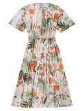 Elastic Waist Sheer Floral Midi Dress